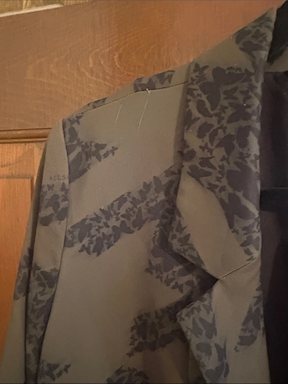 All saints Womens Olive & Black Patterned Blazer Jacket